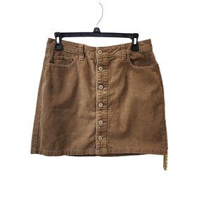 Hollister Brown Corduroy Button Fly Skirt Juniors Size 9 Ultra High Rise